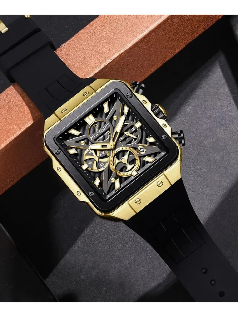 Men's Black Fashion 5ATM Waterproof Quartz Luxury Chronograph Analog Wrist Watch